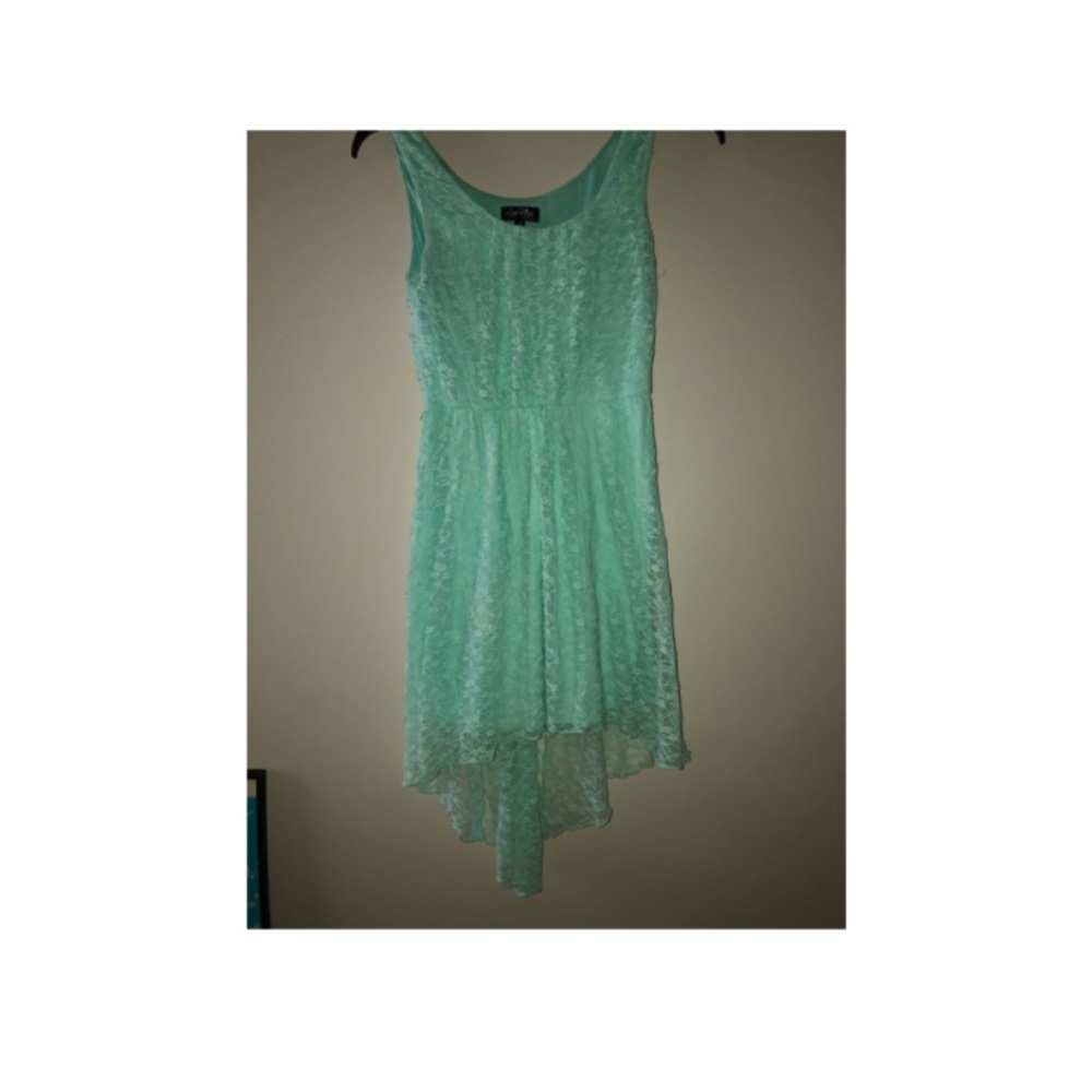 Love Reign teal blue dress— lace and flower design